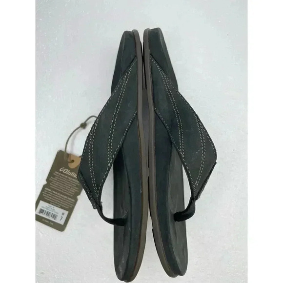OluKai Pikoi sandal Men size 7 New Leather flip flops black - Picture 3 of 8